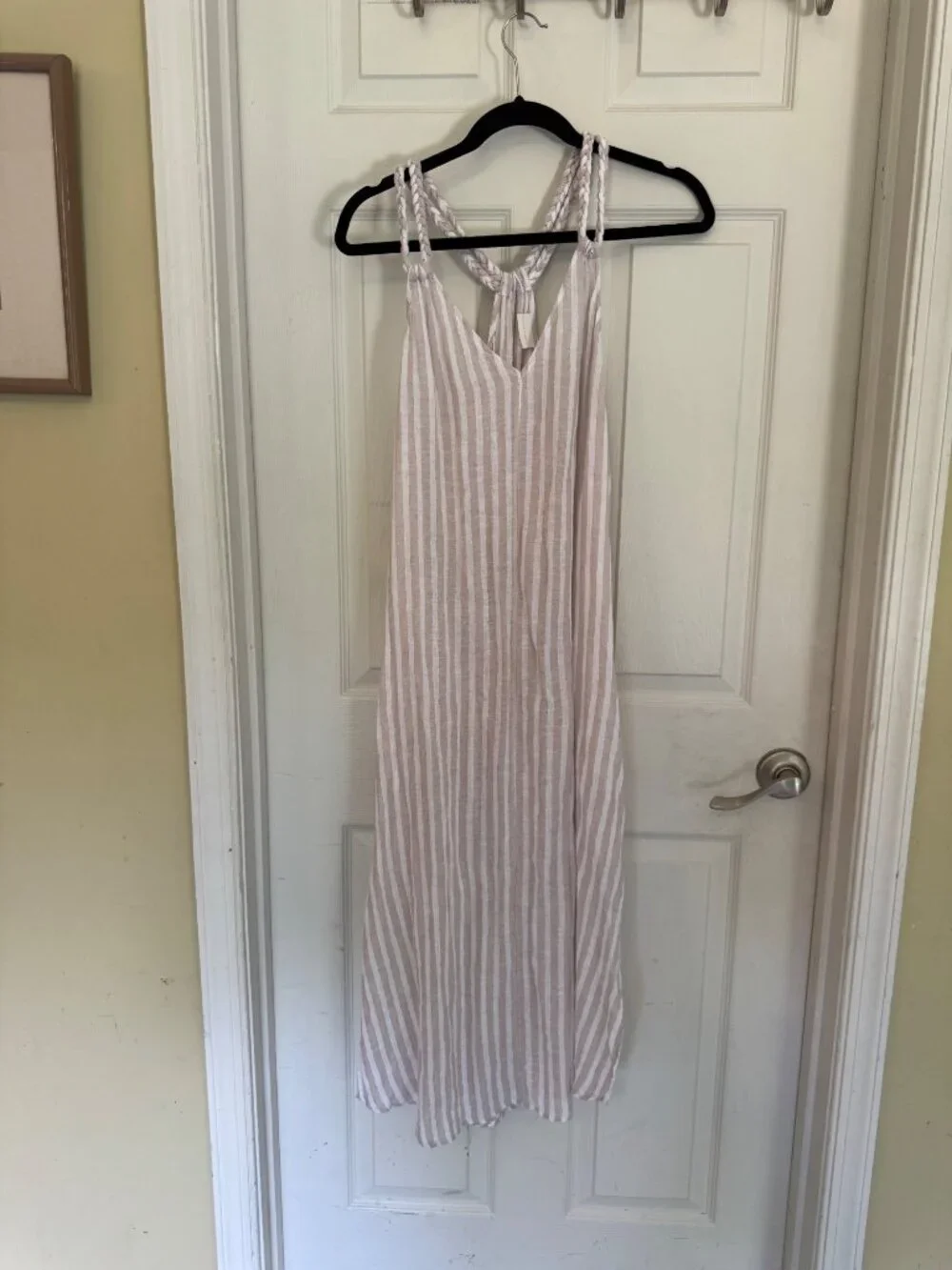 Rachel Ashwell Striped Bathing Suit Cover-up Midi Dress Linen Braided Straps L - Picture 9 of 13